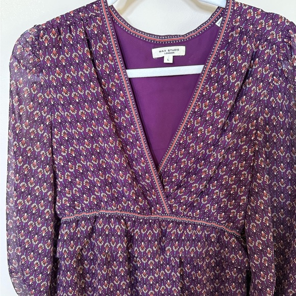 [L] Max Studio Purple Long Sleeve Dress - Picture 2 of 8